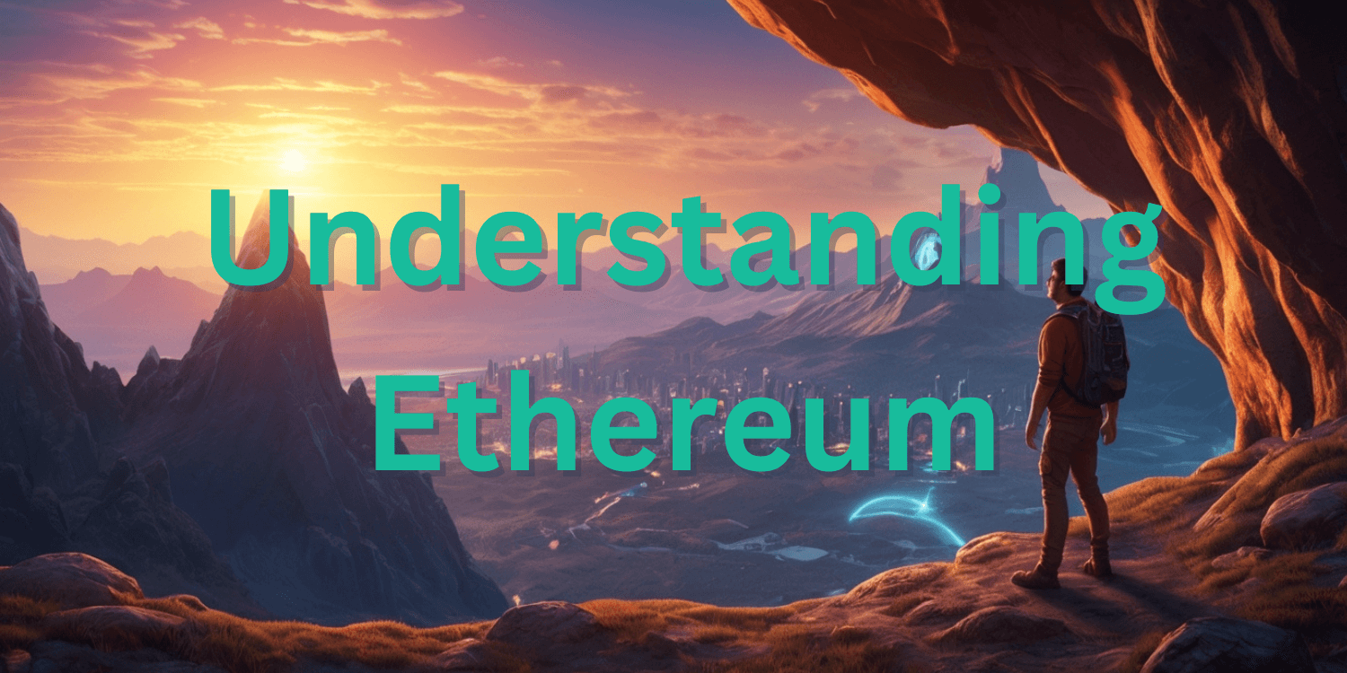 understanding ethereum article banner; adventurer looking over futuristic city